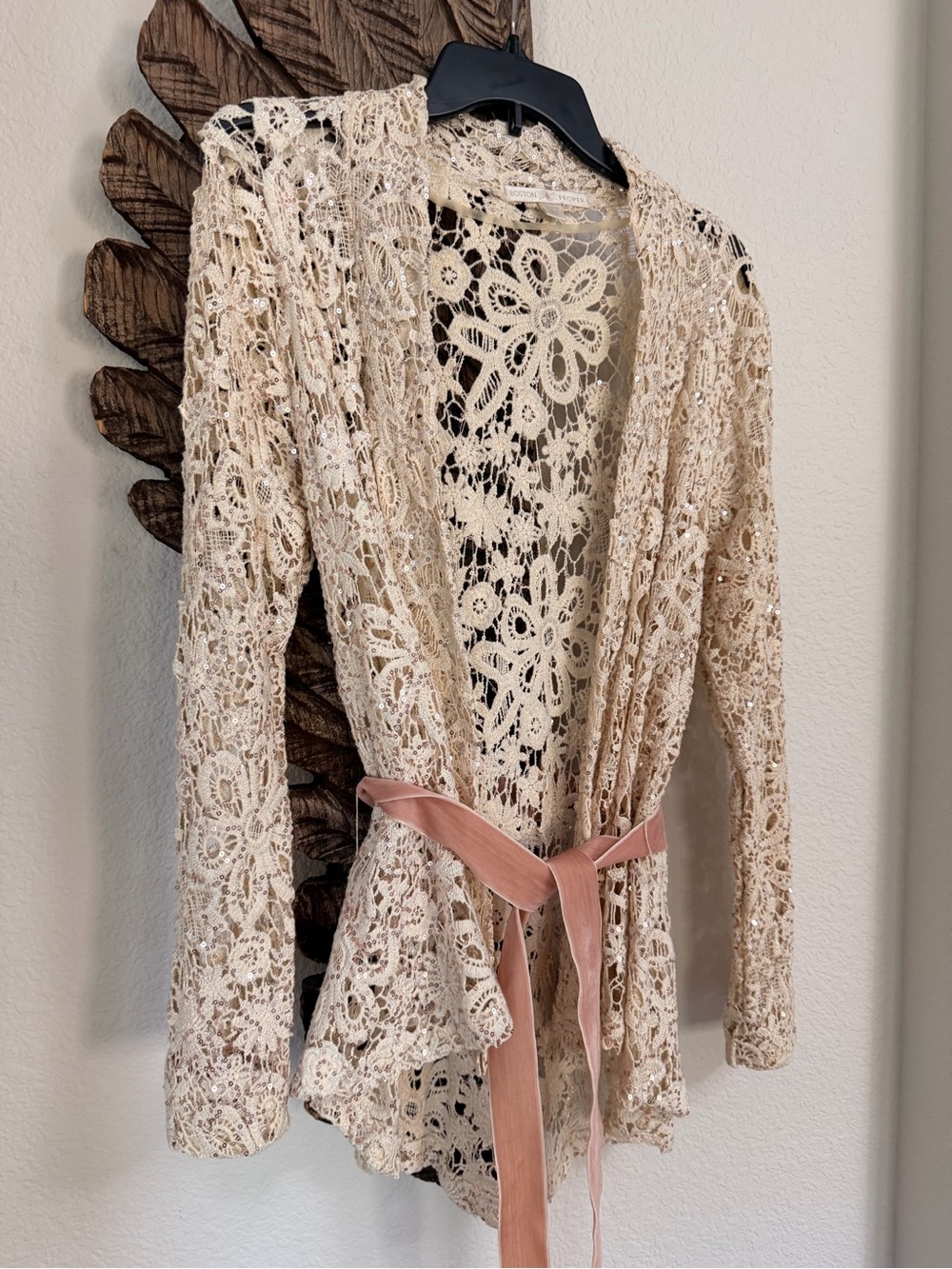 Boston Proper Crochet Lace Cardigan top blazer sz M